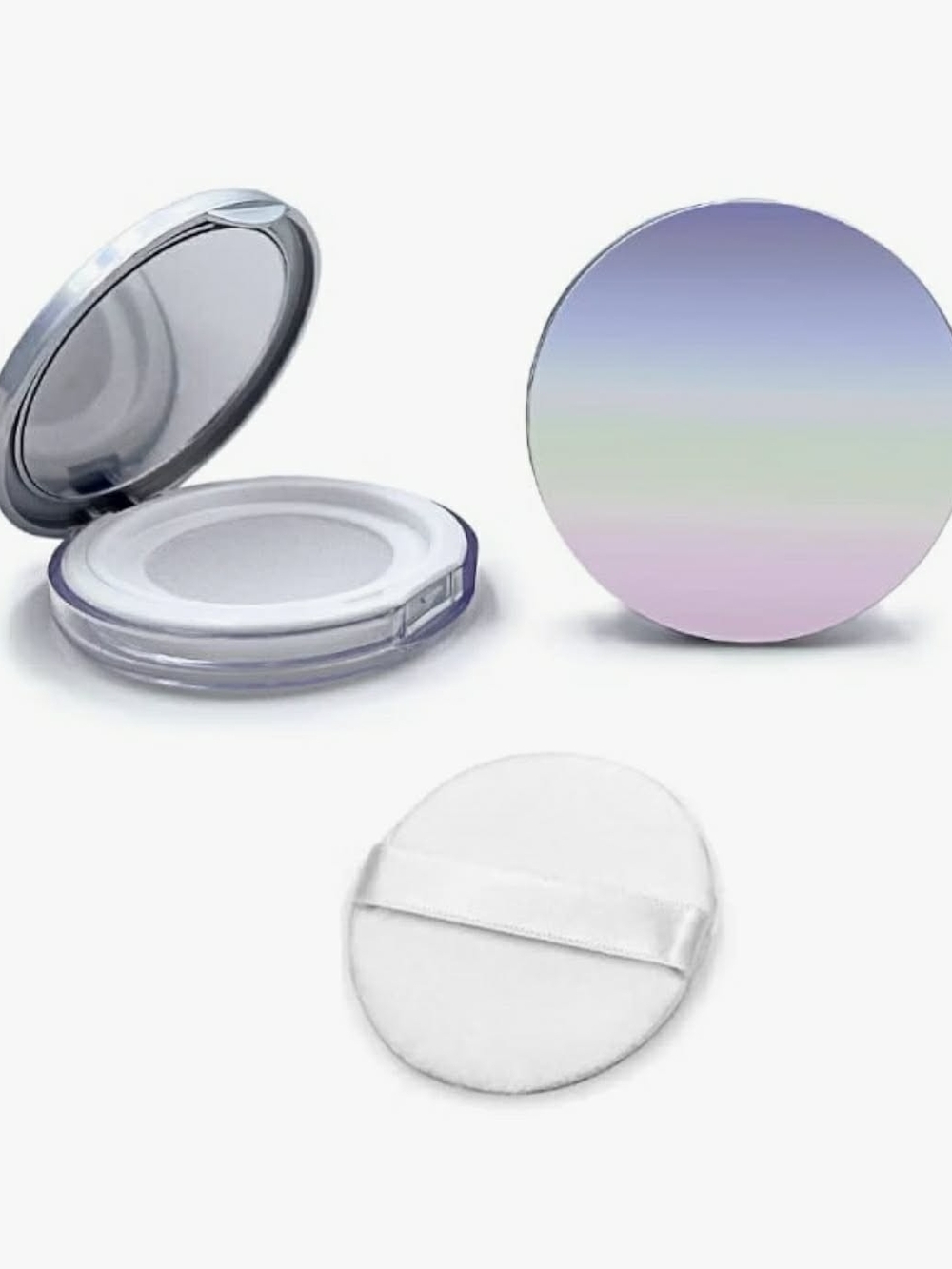 Reuseable Powder Compact Mirror Touch-Up Case with Puff - Iridescent BNIB